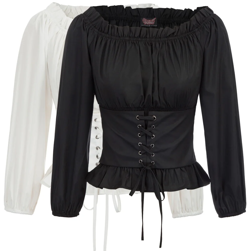 Панк рейв женский топ в цыганском стиле винтаж на шнуровке Готический стимпанк VTG