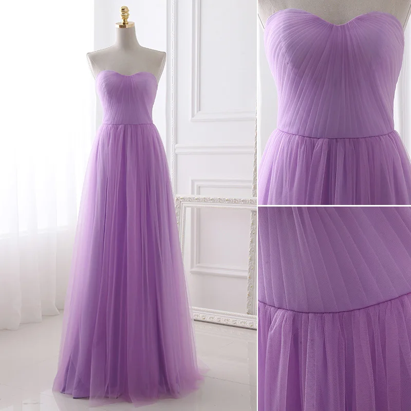 Lilac Лиловый тюль возлюбленной невесты Платья Длинные Складки дешевые женские свадебные вечерние платья простое платье подружки невесты SD392 - Цвет: Lilac