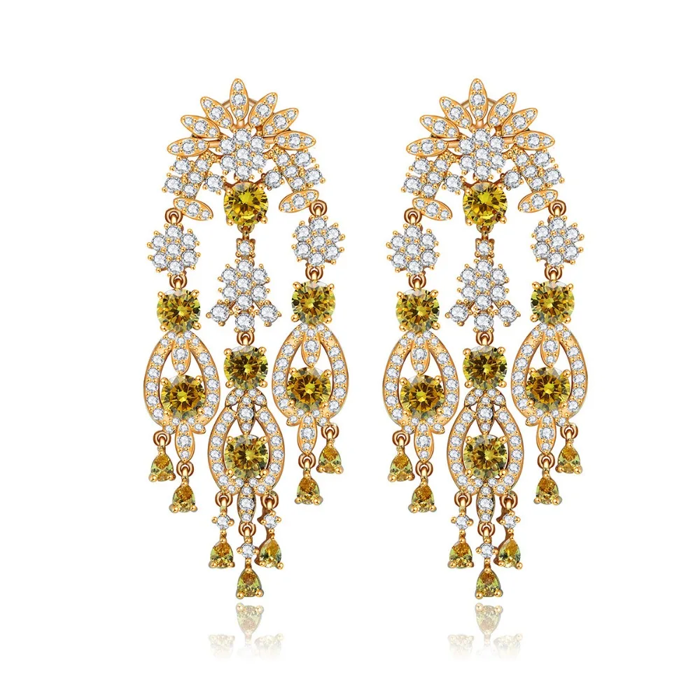 

New Fashion AAA Cubic Crystal Big Long Tassel DropPost Earrings Luxury Irregular Shape for Women Copper Jewelry Accessories