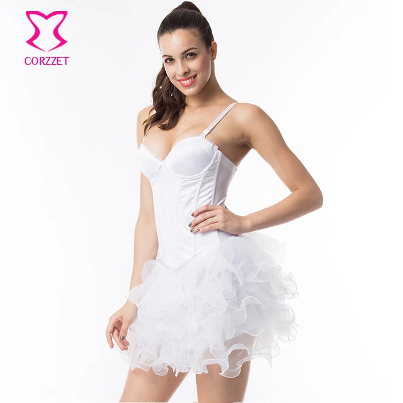 Белый Хлопковый корсет с эффектом пуш ап и бюстье на бретельках для невесты