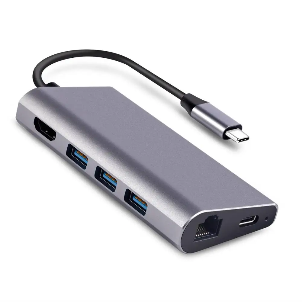 8 в 1 USB C док-станции Тип C расширить до 4 K UHD HDMI, 3 USB 3,0 Порты, SD/TF слот, RJ 45, USB-C зарядки Порты и разъёмы для MacBook
