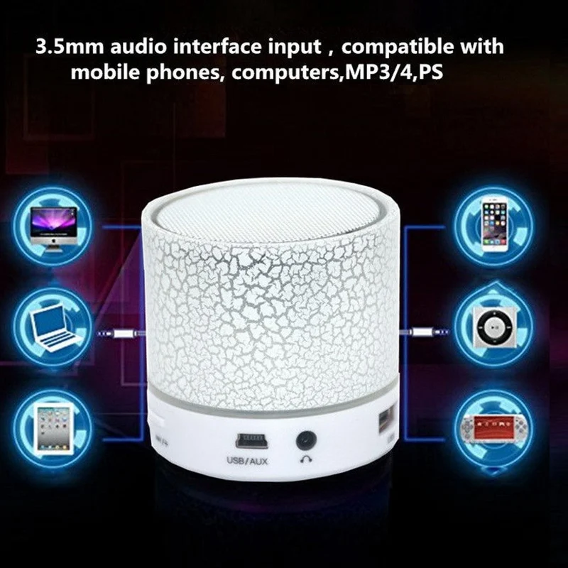 Icoque Smart Wireless Portable Bluetooth Speaker Led Light with Microphone Outdoor Stereo Music Color Mini TF PC USB Speakers |