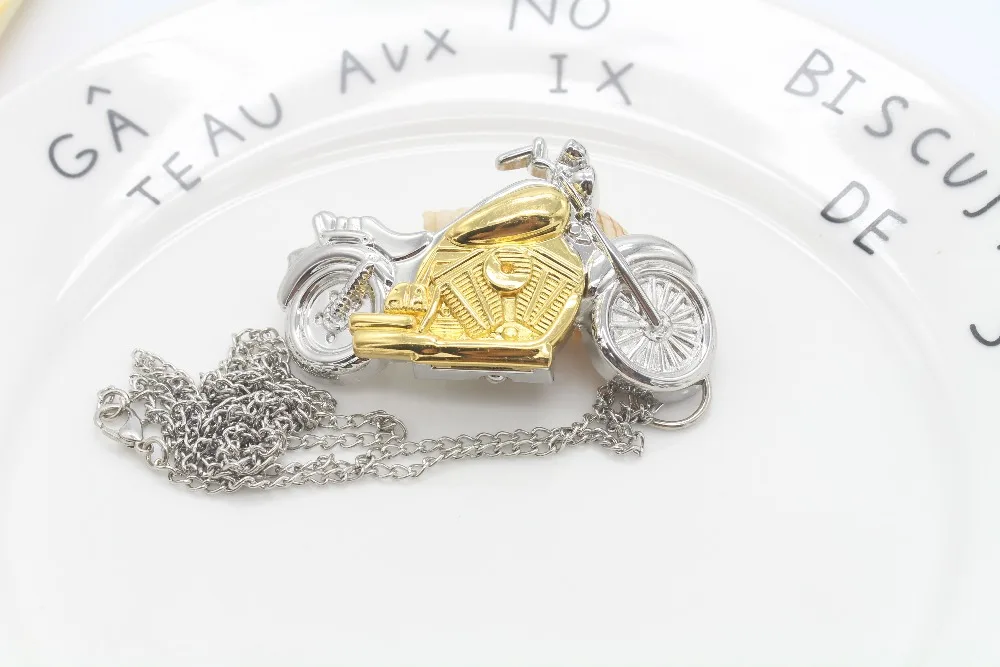 Бесплатная доставка Бронзовый мотоцикл мото карманные часы ожерелье кулон