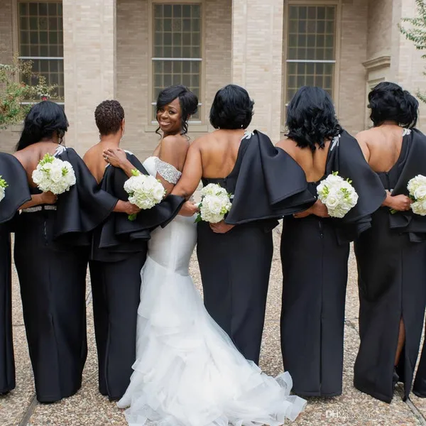 Черные африканские платья подружек невесты 2019 аппликация на одном плече Длинные