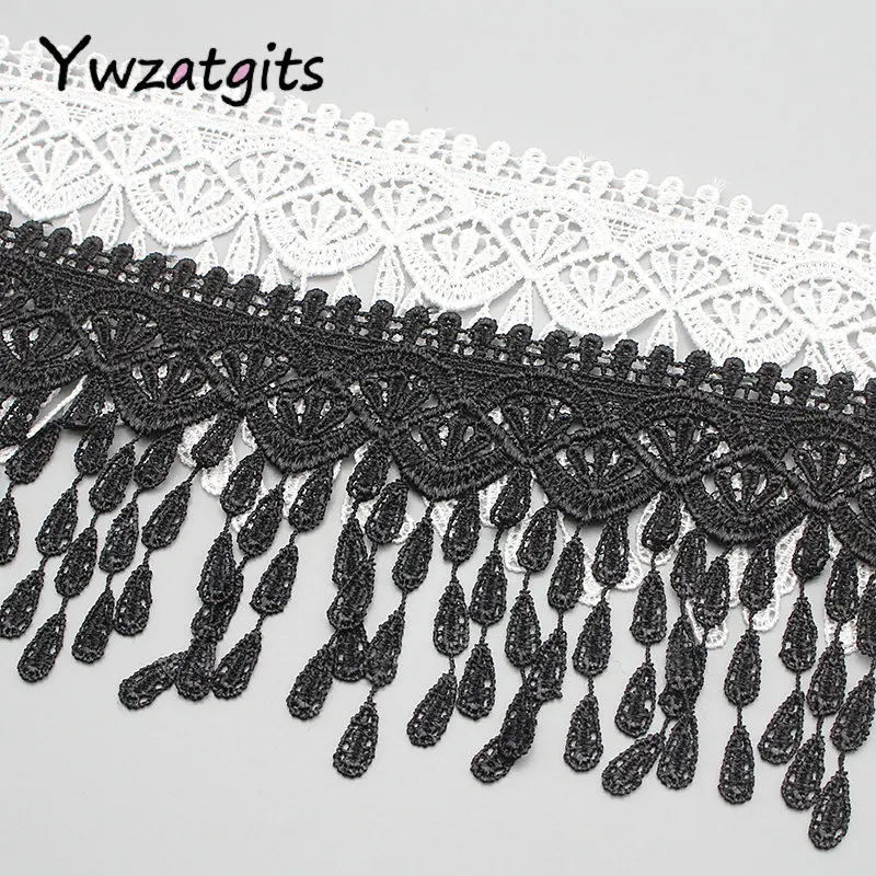 Ywzatgits 2y/лот 9 см белый/черный кружевной отделкой вышитые тканевые ленты для самостоятельного пошива одежды аппликация головной убор материалы YN0603
