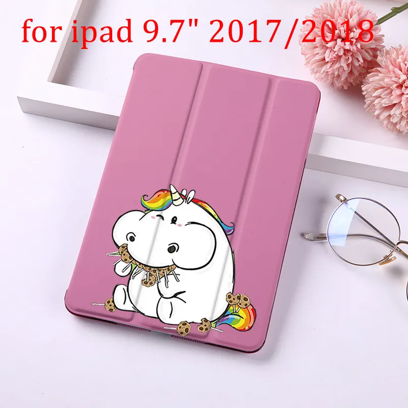 Чехол с единорогом для ipad 9,7 дюймов ipad 2 3 4 5 6 из искусственной кожи Стенд кожаный чехол матовый чехол-накладка чехол для ipad Air 1 2 - Цвет: for 2017 2018 ipad