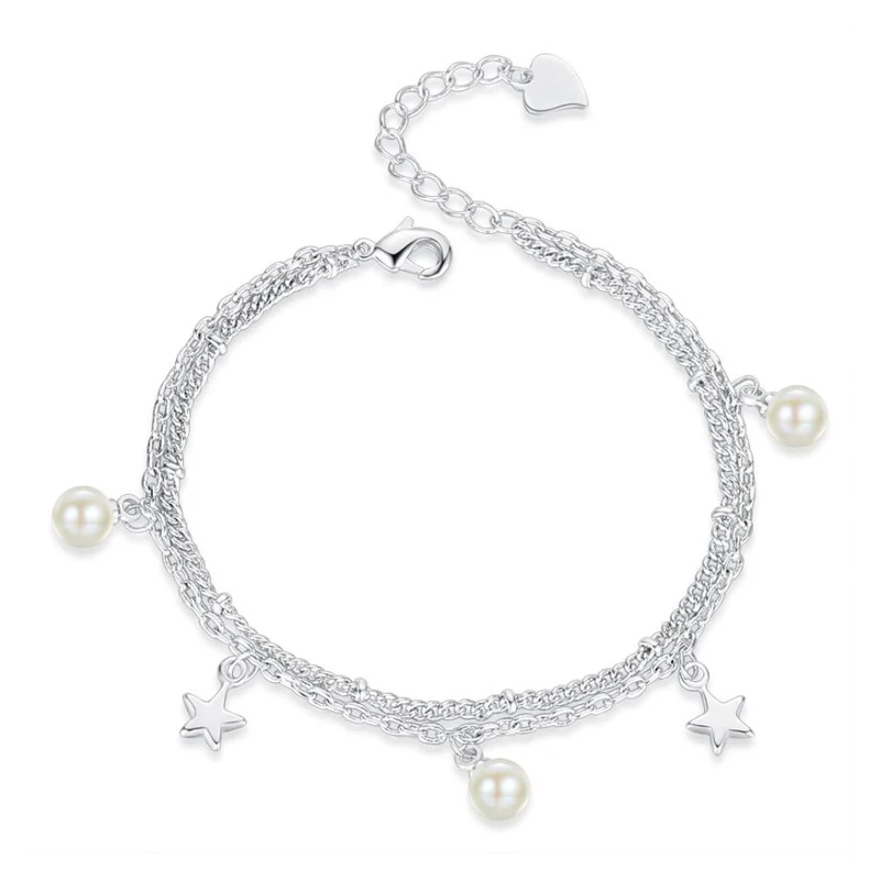 

KOFSAC New Exquisite 925 Sterling Silver Bracelets For Women Jewelry Charming Pearls Stars Bangles Female Engagement Accessories