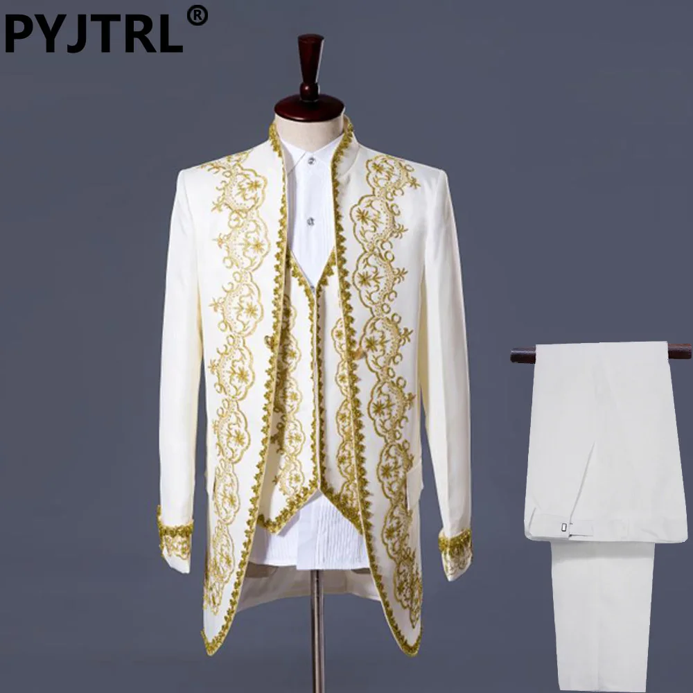 PYJTRL S-XXL мужские классические из трех частей вышивка дворец этап певица свадебные костюмы последние конструкции пальто брюки костюм Homme