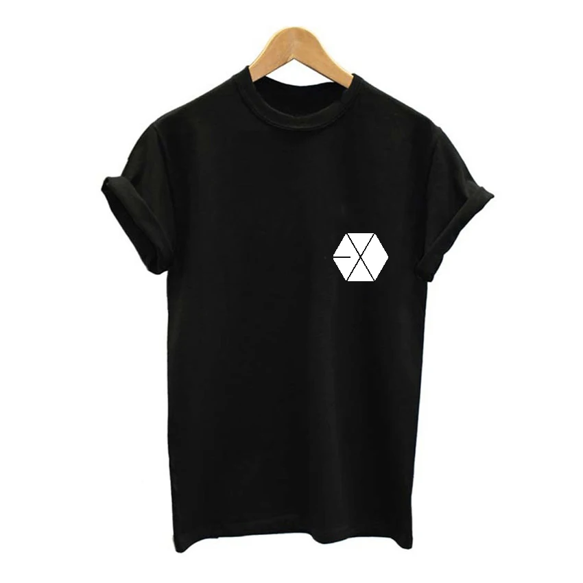 Harajuku EXO летняя футболка женская повседневная женская короткая футболка женская одежда футболки женские топы tumblr черный/белый - Цвет: black
