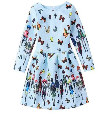 Girl's Fashion Princess Dresses 2017 Autumn Long Sleeve Printed Butterfly Vintage Preppy Style Kids Party dress Children's Dress |