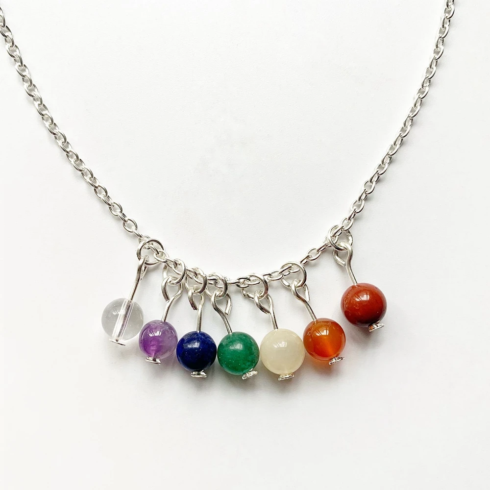 

Bhuann Natural 7 Chakra Stones Reiki Healing Crystal Necklace Jewelry Long Chain Necklace Silver-color Chain Men Women 1pc