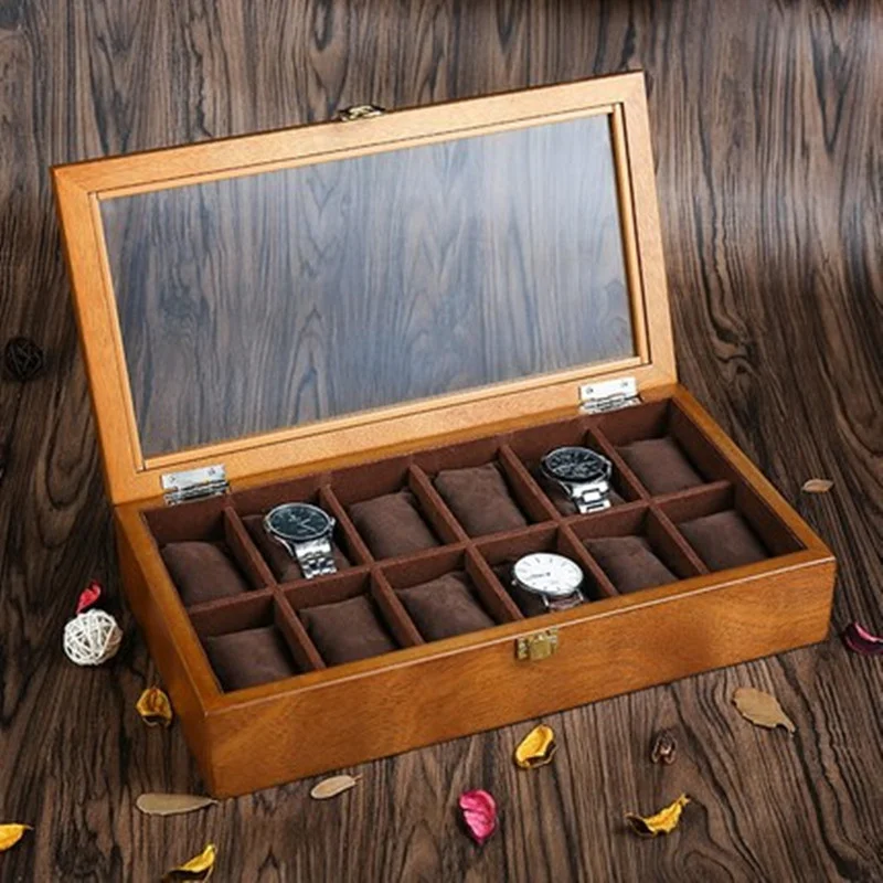 YA 12 Slots Wood Watch Box Organizer European Style Watch Storage Cases Wooden Men's Watch And Jewelry Gift Boxes