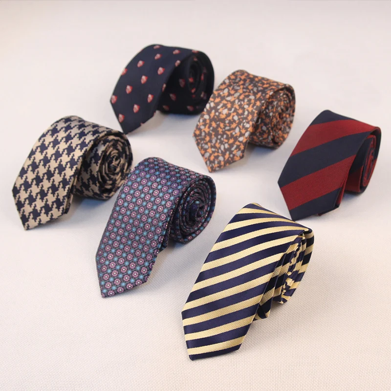 

2021 New High-grade 1200 Needle Polyester Tie Korean Narrow Skinny Slim Casual 6cm Business Wedding Tie plaid cravate business