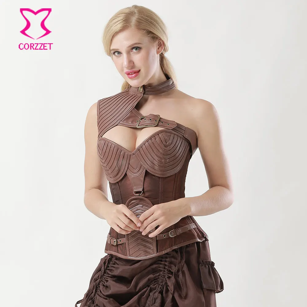 Коричневые кожаные корсеты и бюстье Винтаж Броня корсет стимпанк в готическом