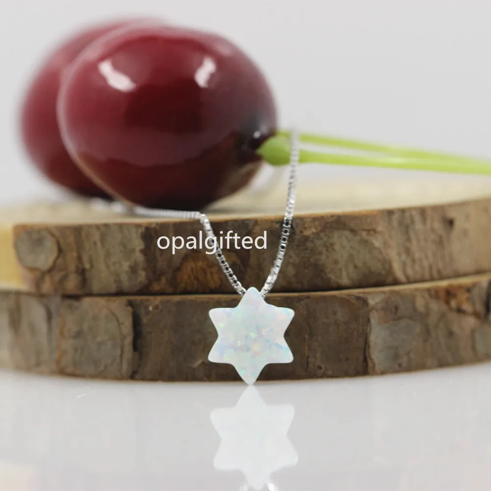 (1 шт./лот) 10 мм белый/синий синтетический опал гексаграмма кулон Звезда Давида