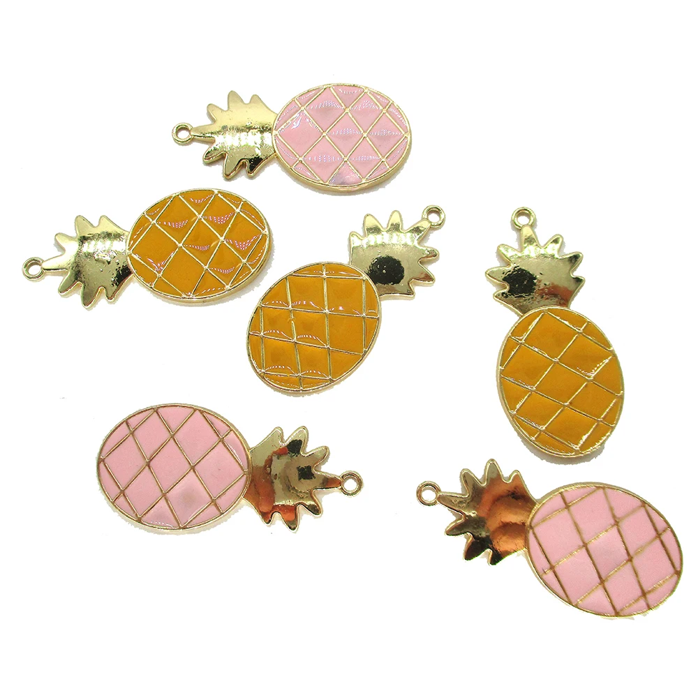 10 шт. эмалированная ананас амулеты из сплава Золото Тон ожерелье с подвеской для