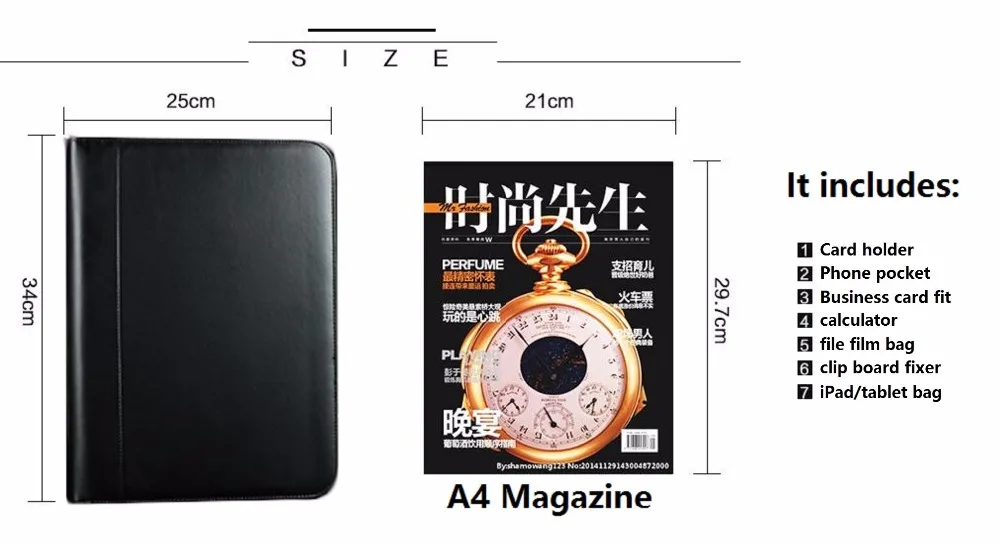 Harphia Zipper папка для документов сумка Portfilio черный бизнес менеджер Сумка для документов папка держатель для документов короткий чехол с калькулятором