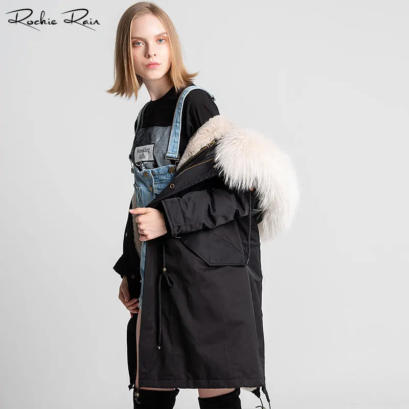 Женское пальто из натурального меха парка на подкладке кроличьего с воротником