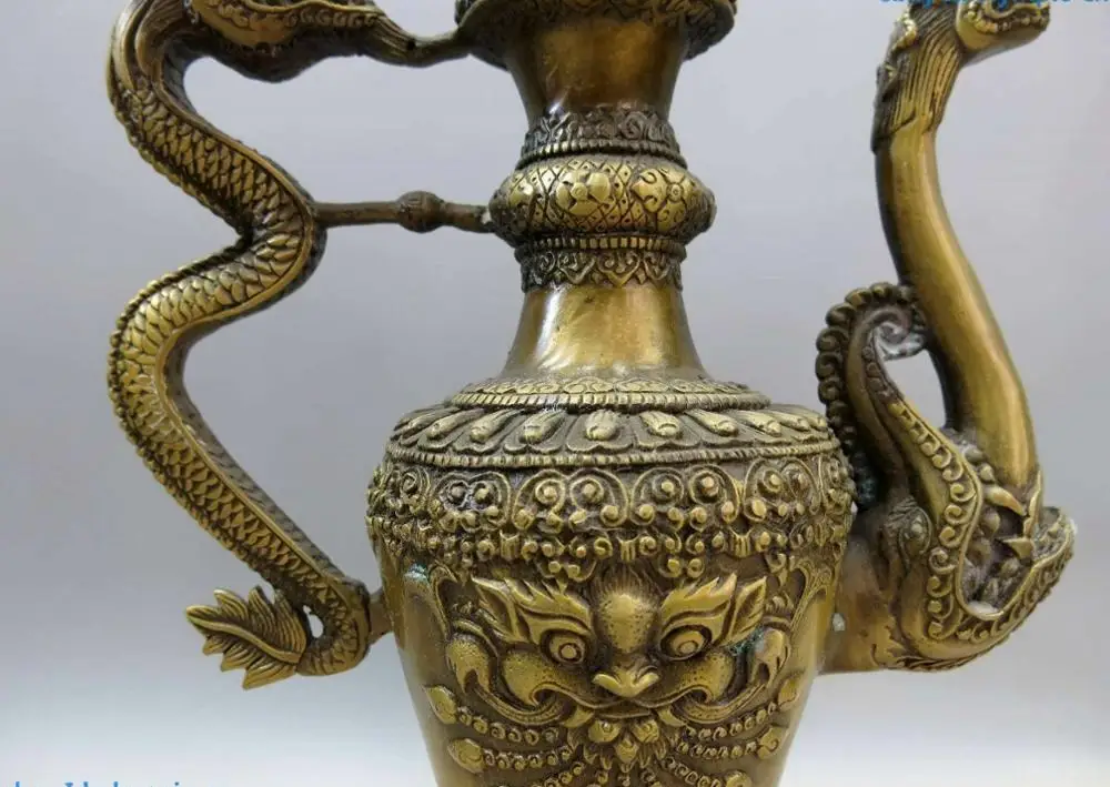 12 &quotКитайская латунная медная резная фигурка в виде головы Будды и дракона
