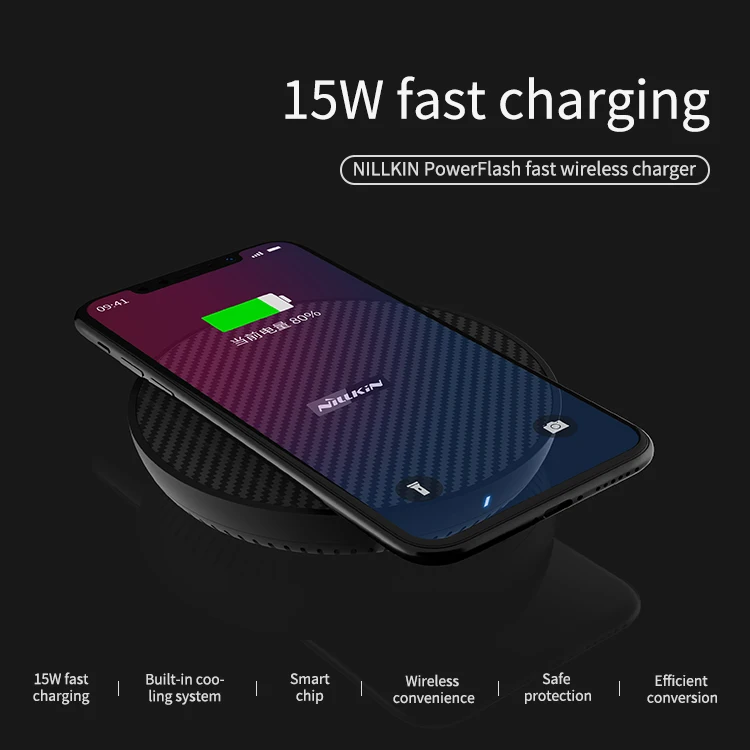 Беспроводное зарядное устройство NILLKIN PowerFlash Qi 15 Вт для iphone XS Max X XR Samsung Note 9 S9 S8 Huawei