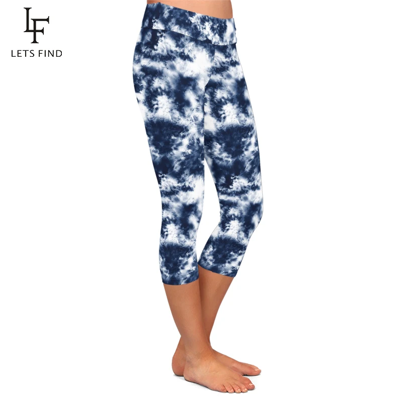 LETSFIND модные новые женские Леггинсы Капри с высокой талией 3D принт Tie-dye до середины икры 3/4 с высокой талией размера плюс повседневные Леггинсы