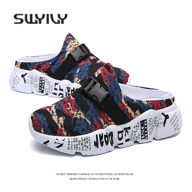 Тапки SWYIVY мужские с пряжкой Модные Повседневные Дышащие на танкетке пляжные