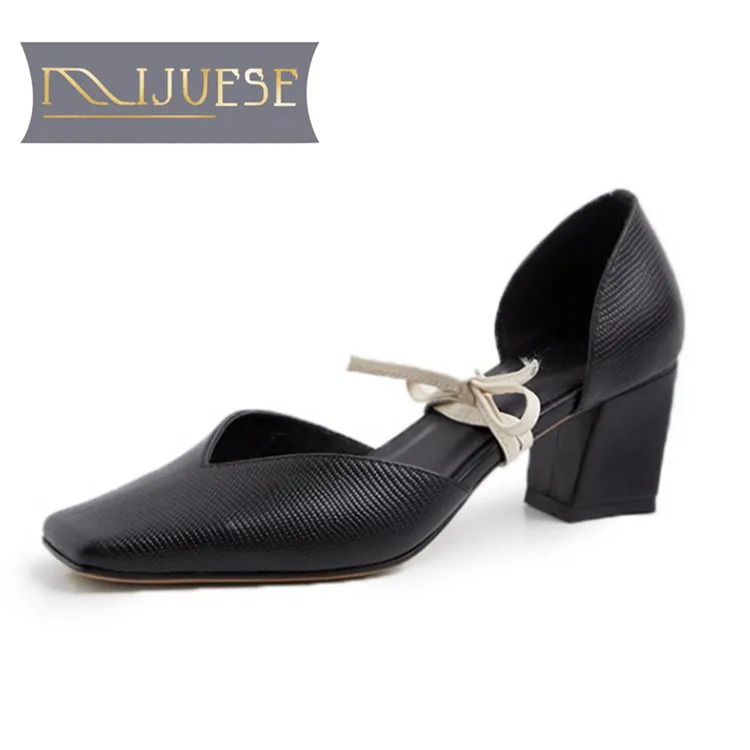 MLJUESE/2018 женские сандалии из коровьей кожи черного цвета с квадратным носком