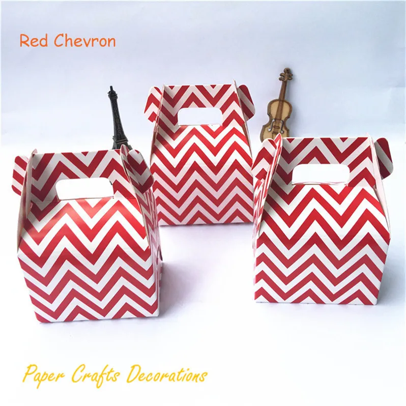 Red Chevron 12 шт./лот(упаковка из 12) розовый шеврон бумажные мешки рога коробки конфет угощение детей день рождения Свадебная вечеринка Сувениры - Цвет: Red Chevron