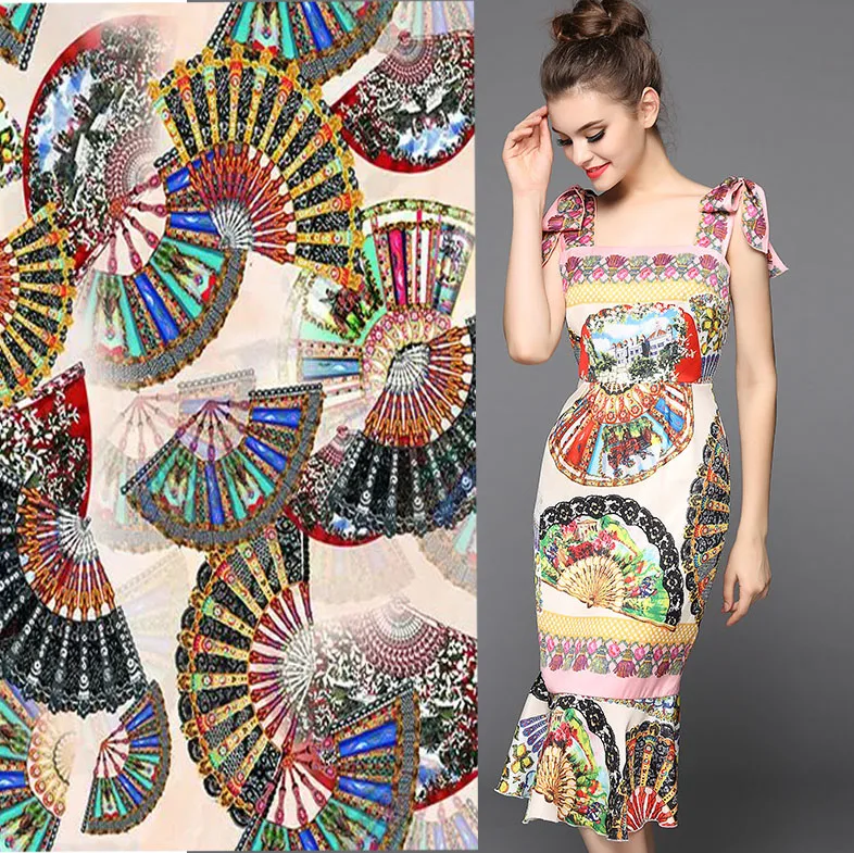 Telas розовое платье с принтом веера в японском стиле Ципао шелковая ткань 97% шелк 3%