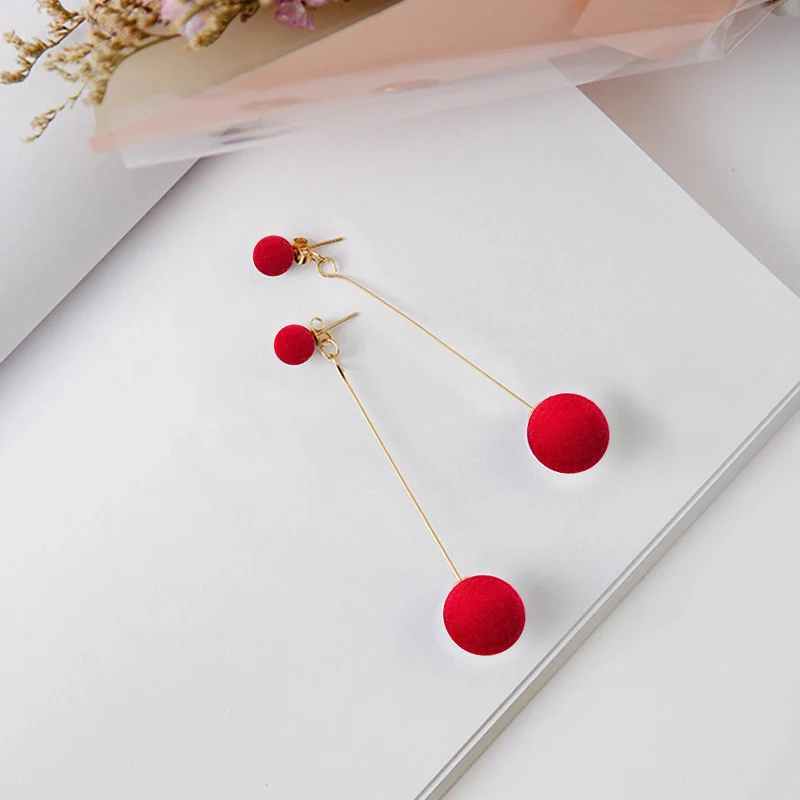Red Модные красные черные плюшевые Подвесные серьги женские корейские длинные круглые серьги собственный подарок ювелирное изделие - Окраска металла: Red