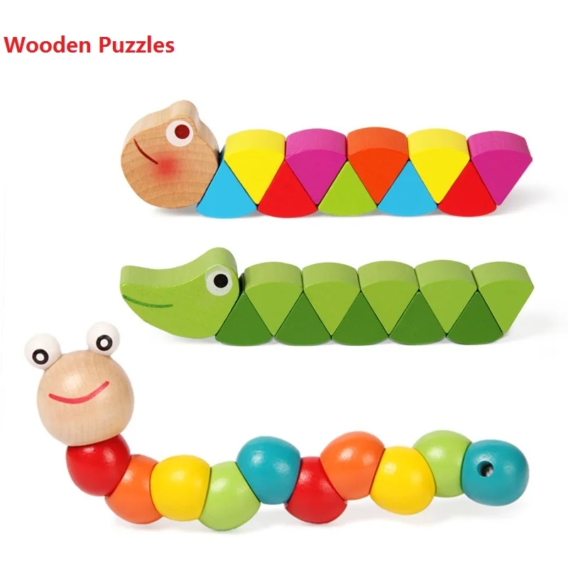 Красочные деревянные пазлы в виде червя детские развивающие игрушки