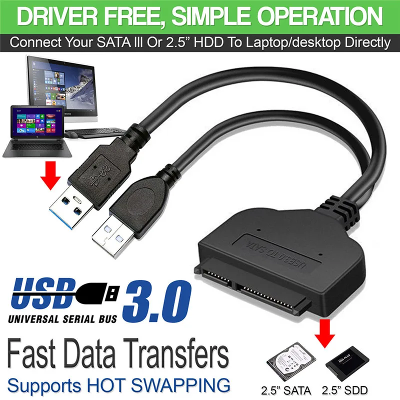 7 + 15 pin 5 Гбит/с SATA к USB 3 0 адаптер Жесткий диск конвертер кабель для 2 дюйма HDD SSD