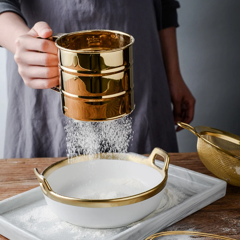Набор Kreative kyuche набор для игр Goldene Edelstahl Schneebesen Sichter Sieb Pulver Tasse | Дом и сад