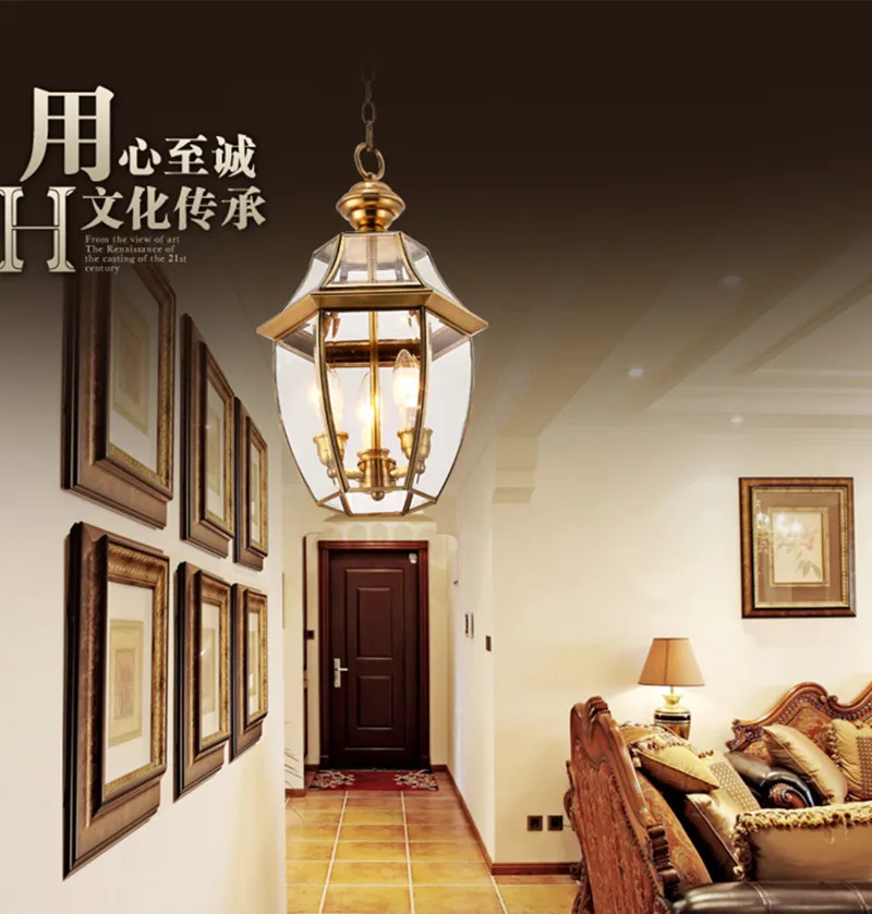 Бесплатная доставка 1 шт. Балкон Антикварные подвесные светильники медные