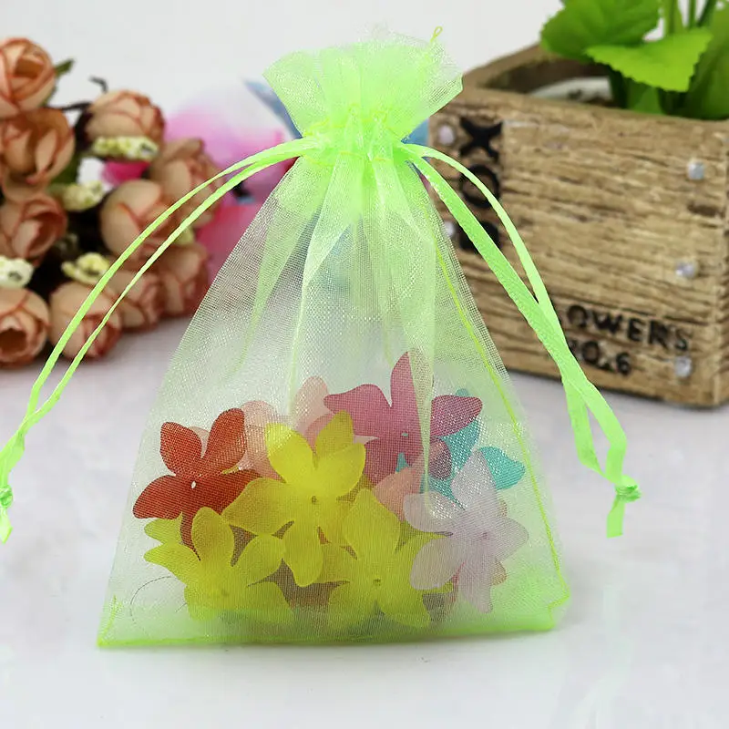 Light Green 50 шт./лот, 7x9, 9x12, 11x16, 13x18 см, сумки из органзы, маленькие упаковки для ювелирных изделий, сумки для свадебной вечеринки, подарочные сумки и сумки на шнурке - Цвет: Light Green