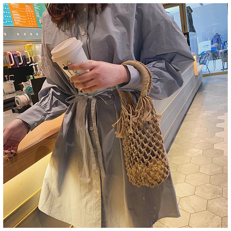 Ins новая карманная соломенная ручная тканая сумка Хлопковая для отдыха модная