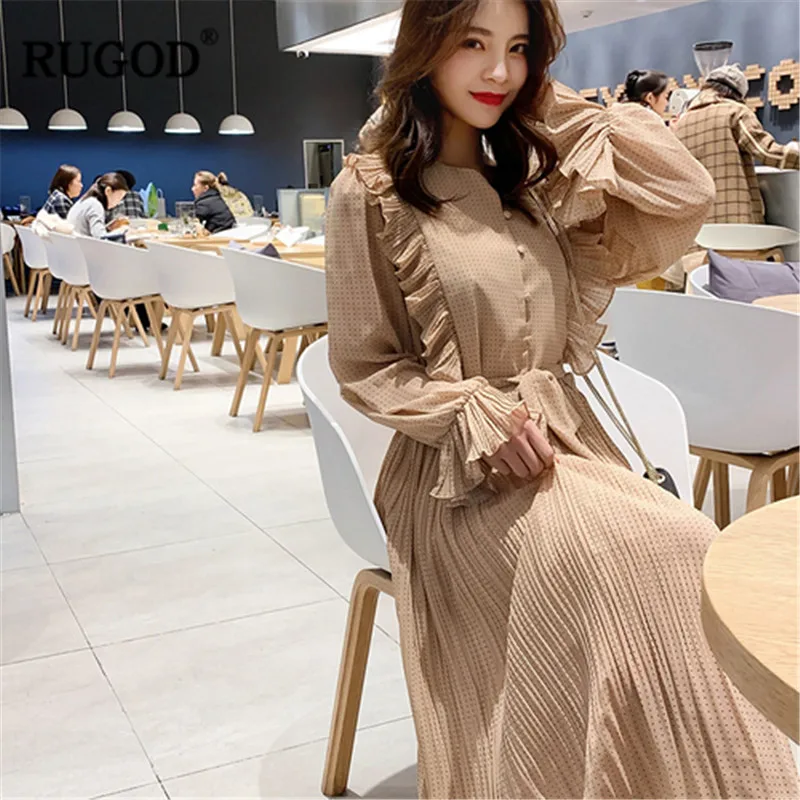RUGOD элегантное весеннее новое длинное женское платье с оборками Расклешенным