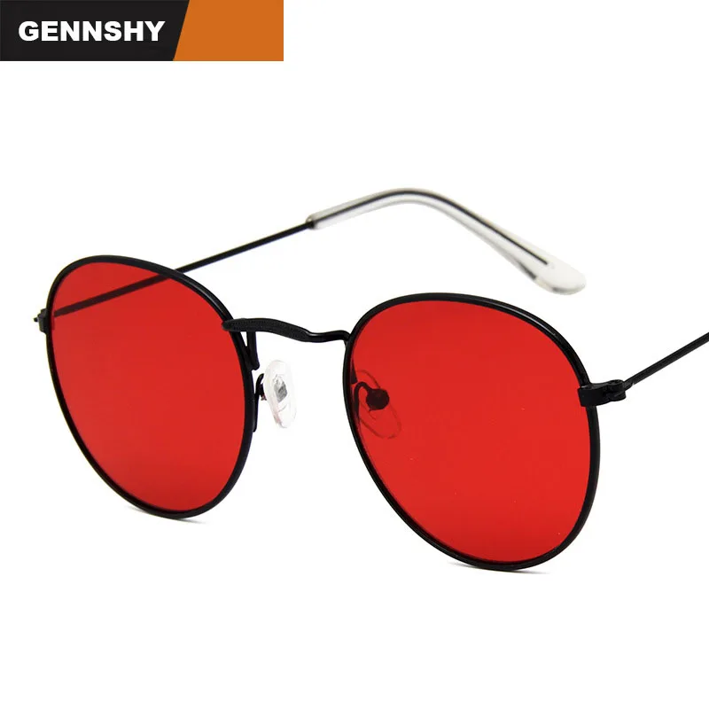 Newest Retro Small Round Sunglasses Lady Fashion Brand Design Sunglasses Black Frame Red Transparent Ocean Lenses Traveling