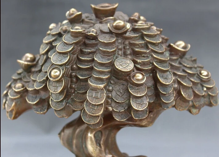 SCY Chinese Bronze Feng Shui Wealth Yuanbao Coins Money Tree Dragon Lion Head Statue R0709 | Дом и сад