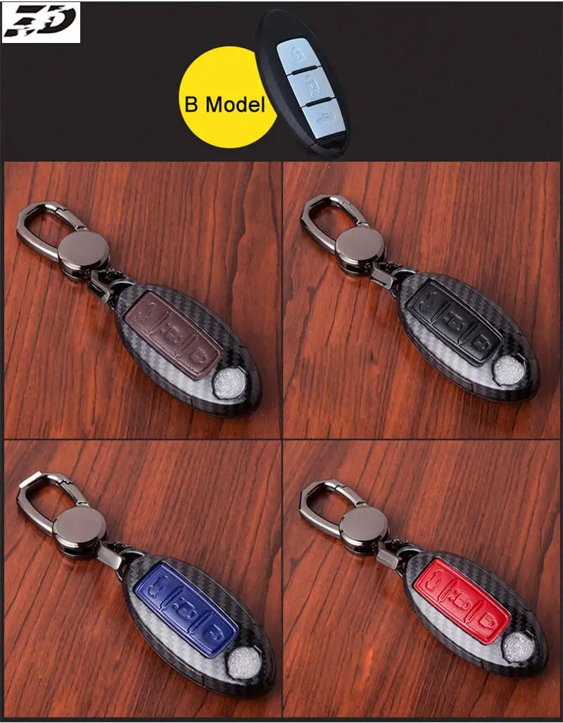 Углеродное волокно кожаный чехол для автомобильных ключей, чехол для Nissan Note Tiida листьев Qashqai J10 J11 X-Trail t31 t32 ногами Pathfinder Murano Juke - Название цвета: B Model