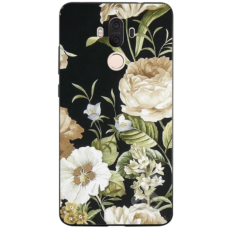 Luxury Black Phone Case For Huawei Mate 9 Cases Flower Leaf Pattern Soft Silicone TPU Printed Back Cover Mate9 |