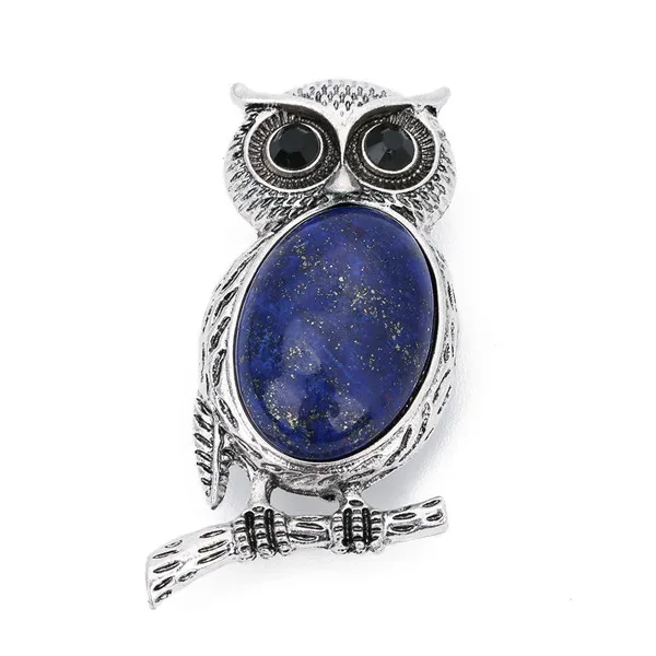 lapis lazuli Новые милые животные сова, Броши для женщин мужчин натуральный камень тигровый глаз кабошоны булавки брошь вечерние ювелирные изделия Аксессуары подарок - Окраска металла: lapis lazuli