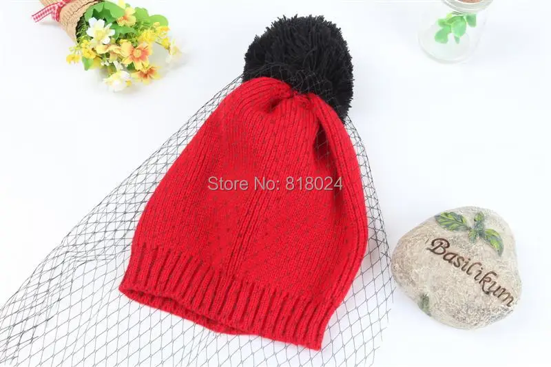 2014 Новое поступление вуаль зима марли вязаная шапка Обувь для девочек шапочка