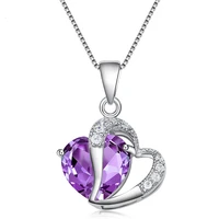 gorgeous purple heart cubic zircon stone box chain necklaces pendants jewelry choker necklace for women gift