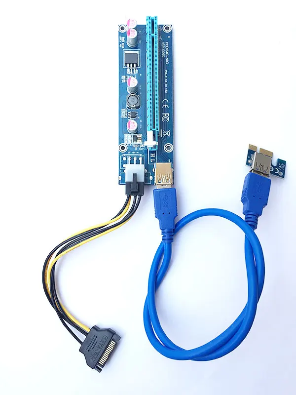 VER 009S PCI E Express Riser card Blue 1x to 16x расширитель с USB 3 0 60 см 6 pin SATA для BTC Mining|Коннекторы и