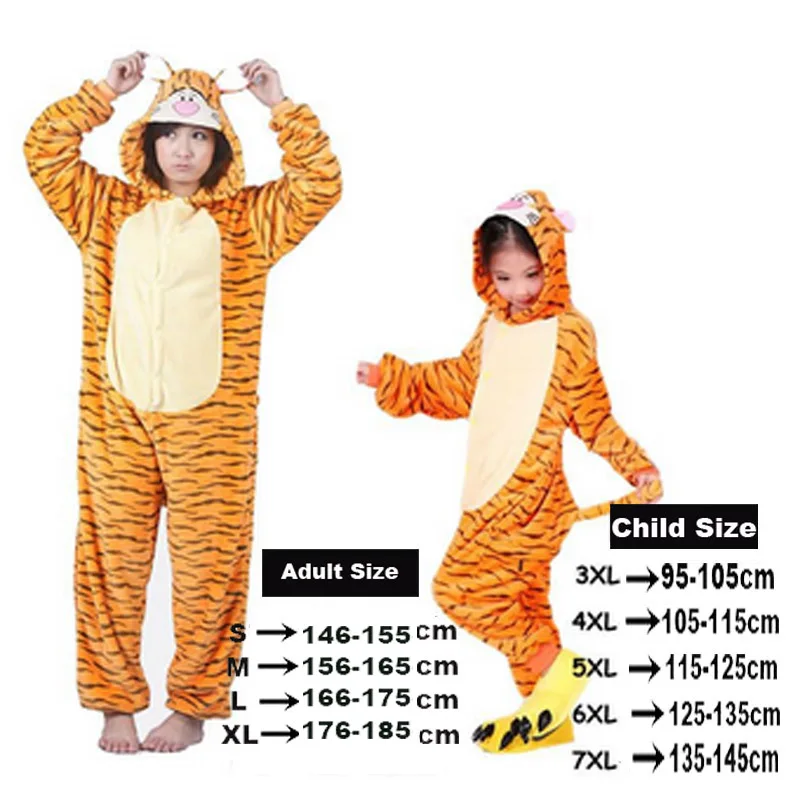 Tigger Торговля, Унисекс Фланелевая Пижама С Капюшоном, Костюм Косплей Единорог Ститч Панда Жираф, Одноразмерная Пижама В Виде Животных, Для Взрослых Мужчин Женщин И Детей - Цвет: Tigger