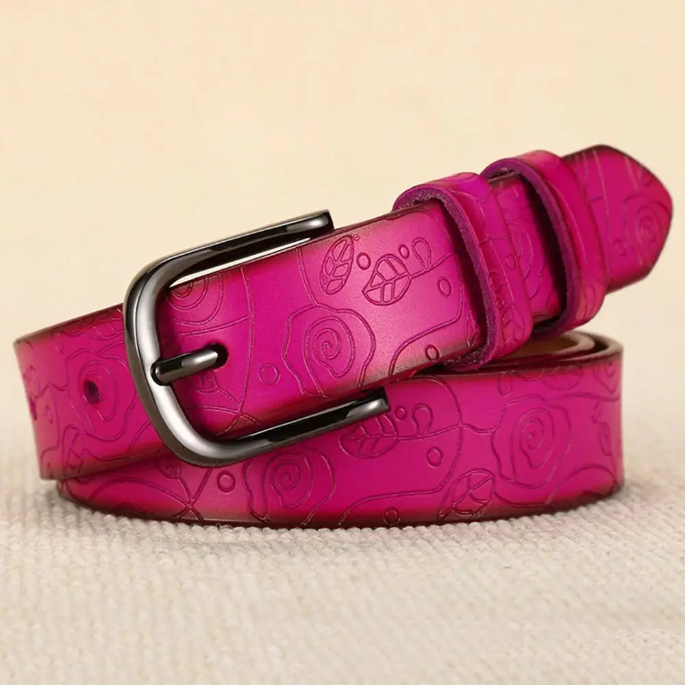 Rose Red AKTRIS, модный дизайн, цветочный узор, красная роза, натуральная кожа, женский ремень, Женская Пряжка, металлические ремни, 28 мм, ширина, FCO082 - Цвет: Rose Red