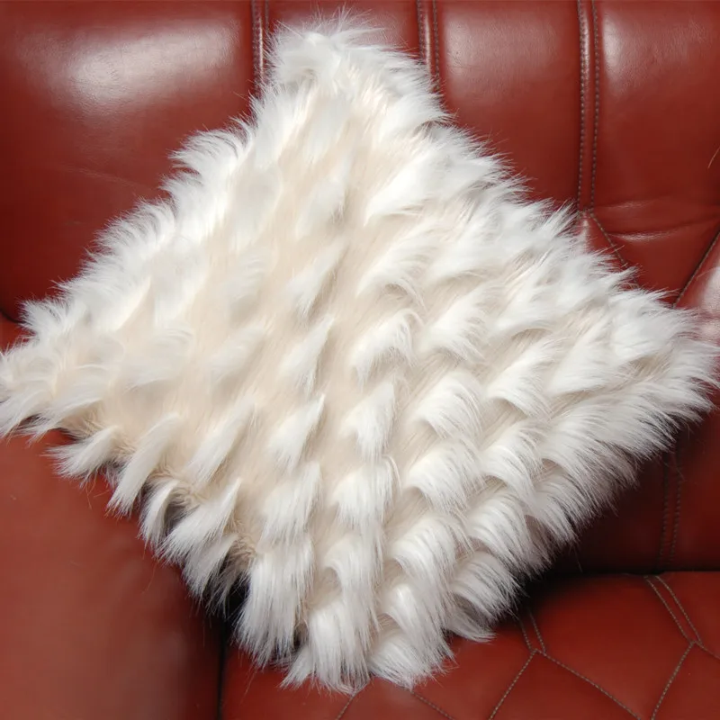 

All Match Beige Color Feather Faux Fur Pillow Case Without Inner Decorative Artificial Fur Long Hair Shaggy Sofa Cushion Cover