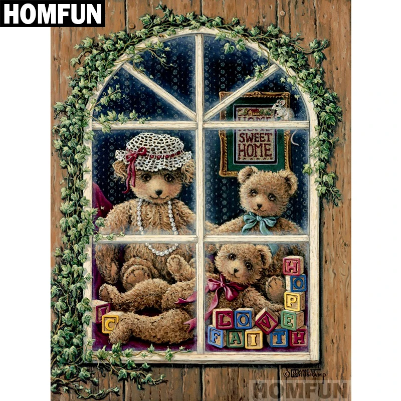 Алмазная вышивка HOMFUN A01259 5D картина Семья медведя с квадратными/круглыми сверлами