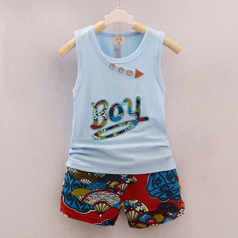 BibiCola/Летний для маленьких мальчиков Костюмы набор мультфильм случайный жилет +